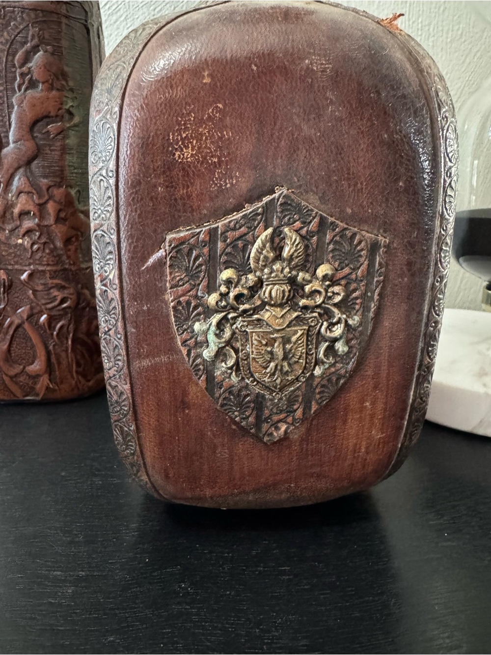 Vintage leather wrapped glass decanters - Picture 5 of 13